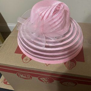 Pink Transparent Straw Hat with Accents